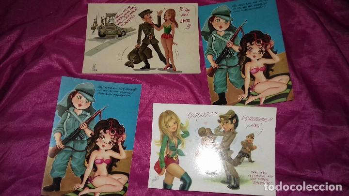 Cartoline: 4 tarjeta postal tematica militar humor.a&ntilde;o 1975