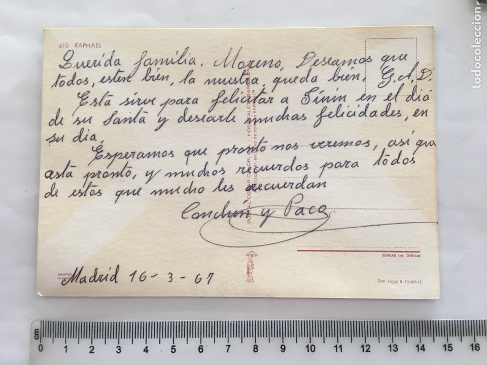 Postales: RAPHAEL. BERGAS. IND. GR&Aacute;FICAS. H. 1966?. - Foto 2