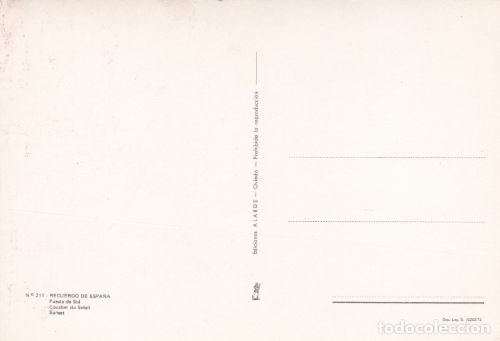 Postales: POSTAL PUESTA DE SOL. RECUERDO DE ESPA&Ntilde;A (1973) - Foto 2