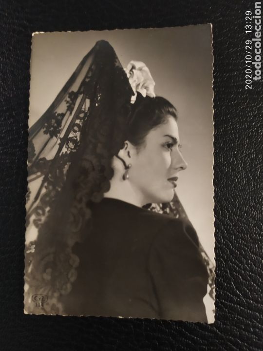 Cartoline: Postal mujer con peineta a&ntilde;o 1952