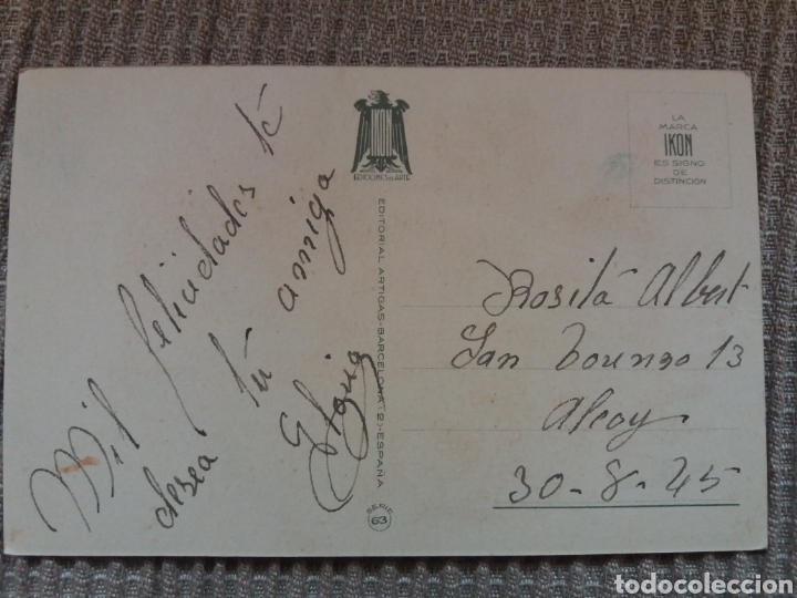 Postales: TARJETA POSTAL A&Ntilde;O 1945 - Foto 2