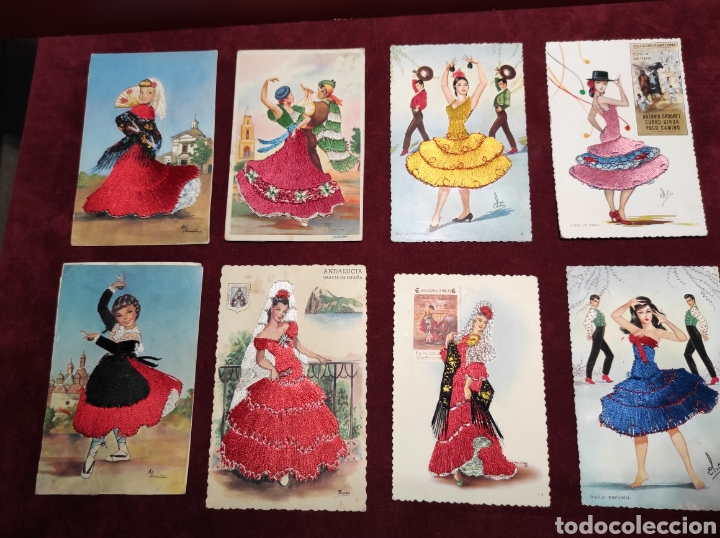 Postales: Postales bordadas Espa&ntilde;olas lote de ocho - Foto 1