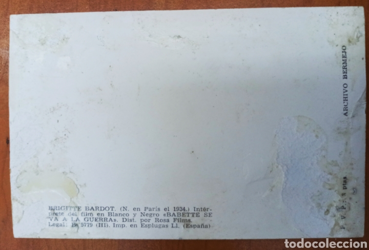 Postales: POSTAL BRIGITTE BARDOT - Foto 2
