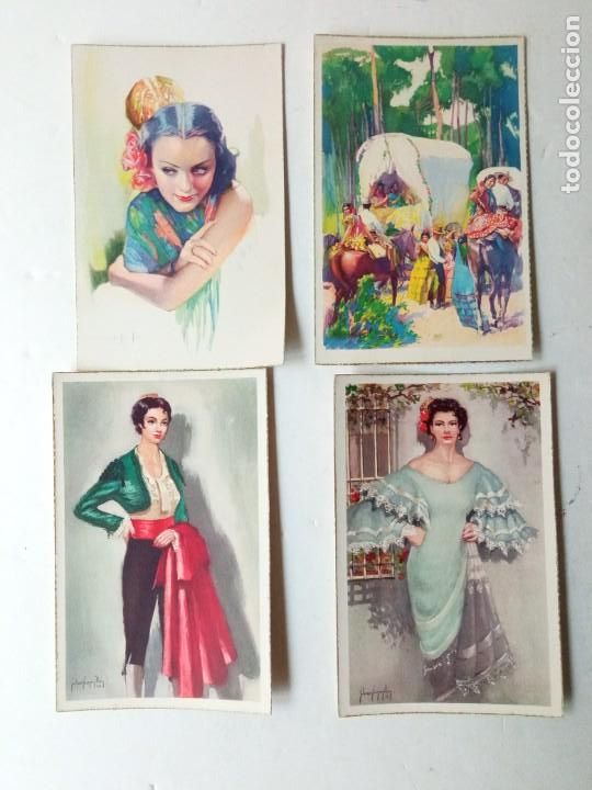 Postcards: 4 lote postales ilustraci&oacute;n folklore y romeria