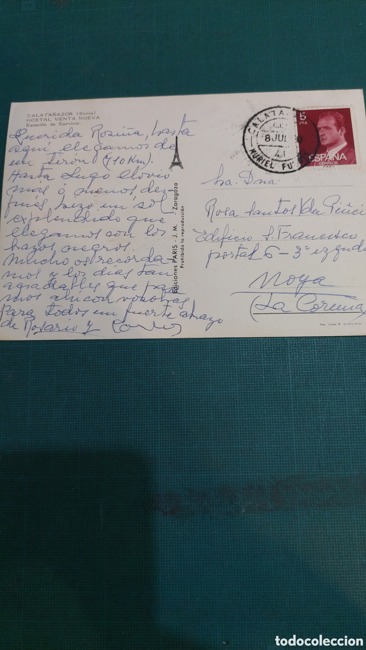 Postales: Matasellos calata&ntilde;azor Soria gasolinera muriel ediciones Par&iacute;s hostal - Foto 2