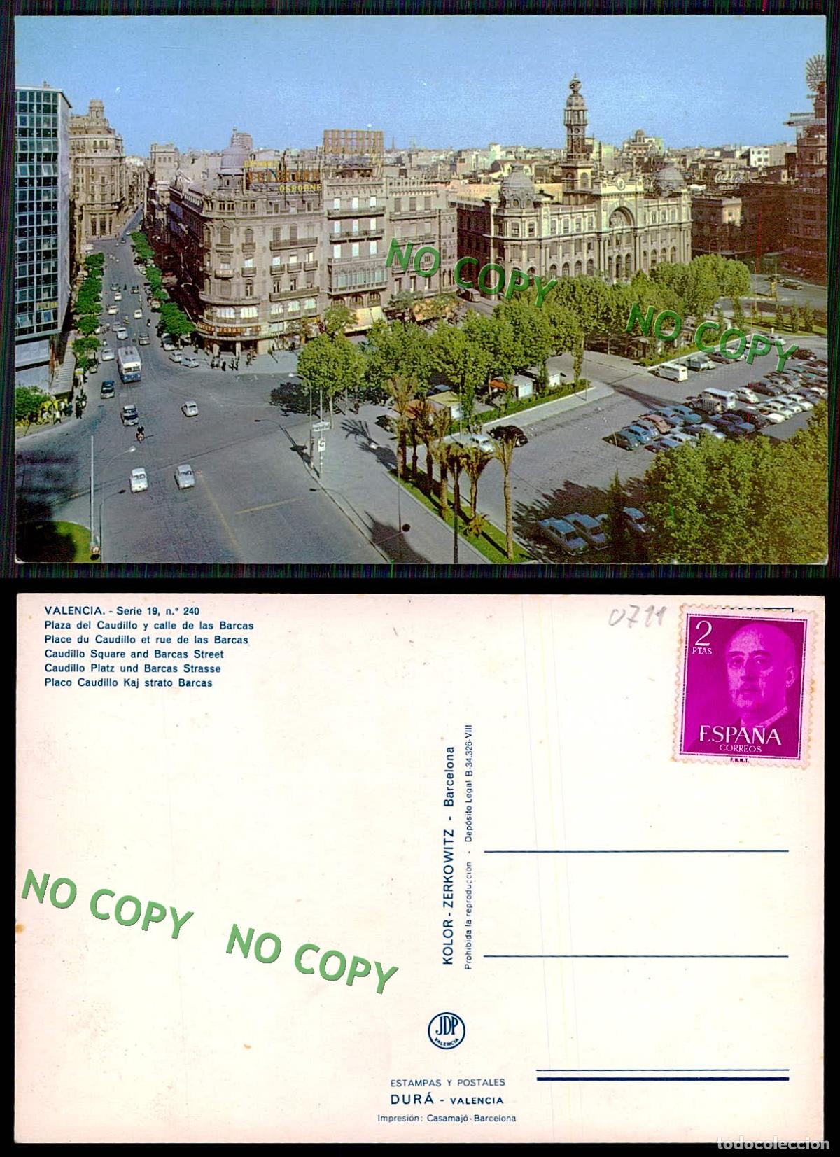 Postcards: EC [00711]- ESPANA- VALENCIA- PLAZADEL CAUDILLO Y CALLE DE LAS BARCAS- OLD CARS AUTOMOBILES VOITURES