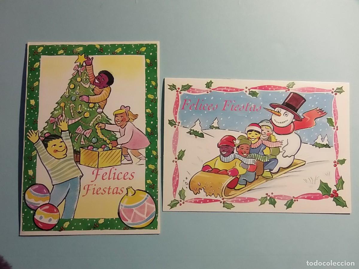 Postales: POSTALES DE NAVIDAD - DIBUJO INFANTIL - FELICES FIESTAS - INTERM&Oacute;N - 2 UNIDADES.