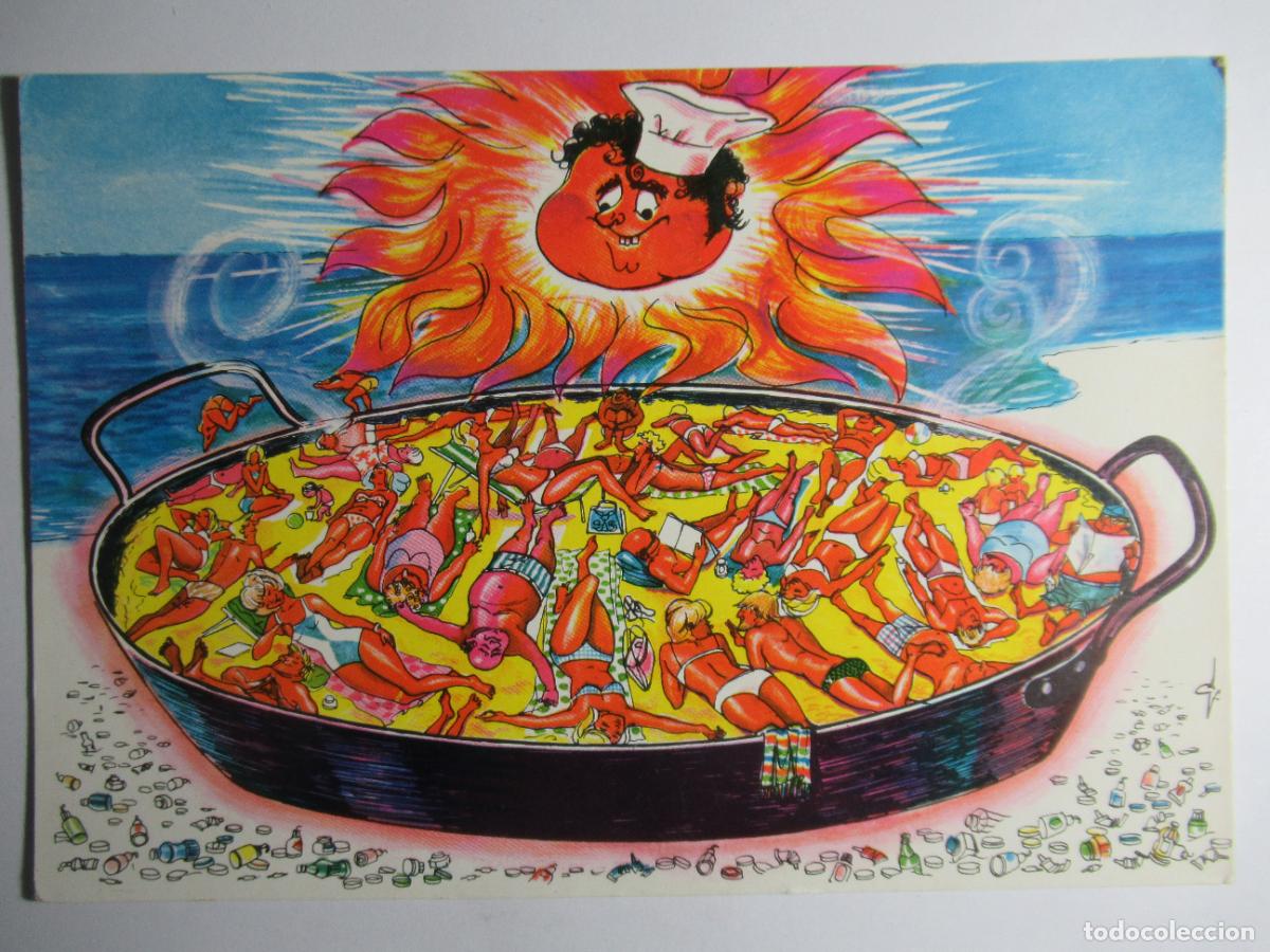 Postales: Spanistyp - Paella con gente tomando el sol - Foto 1