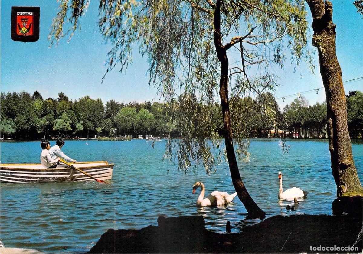 Postales: Postal de Puigcerd&agrave; Gerona Lago con Cisnes y Barca - Foto 1