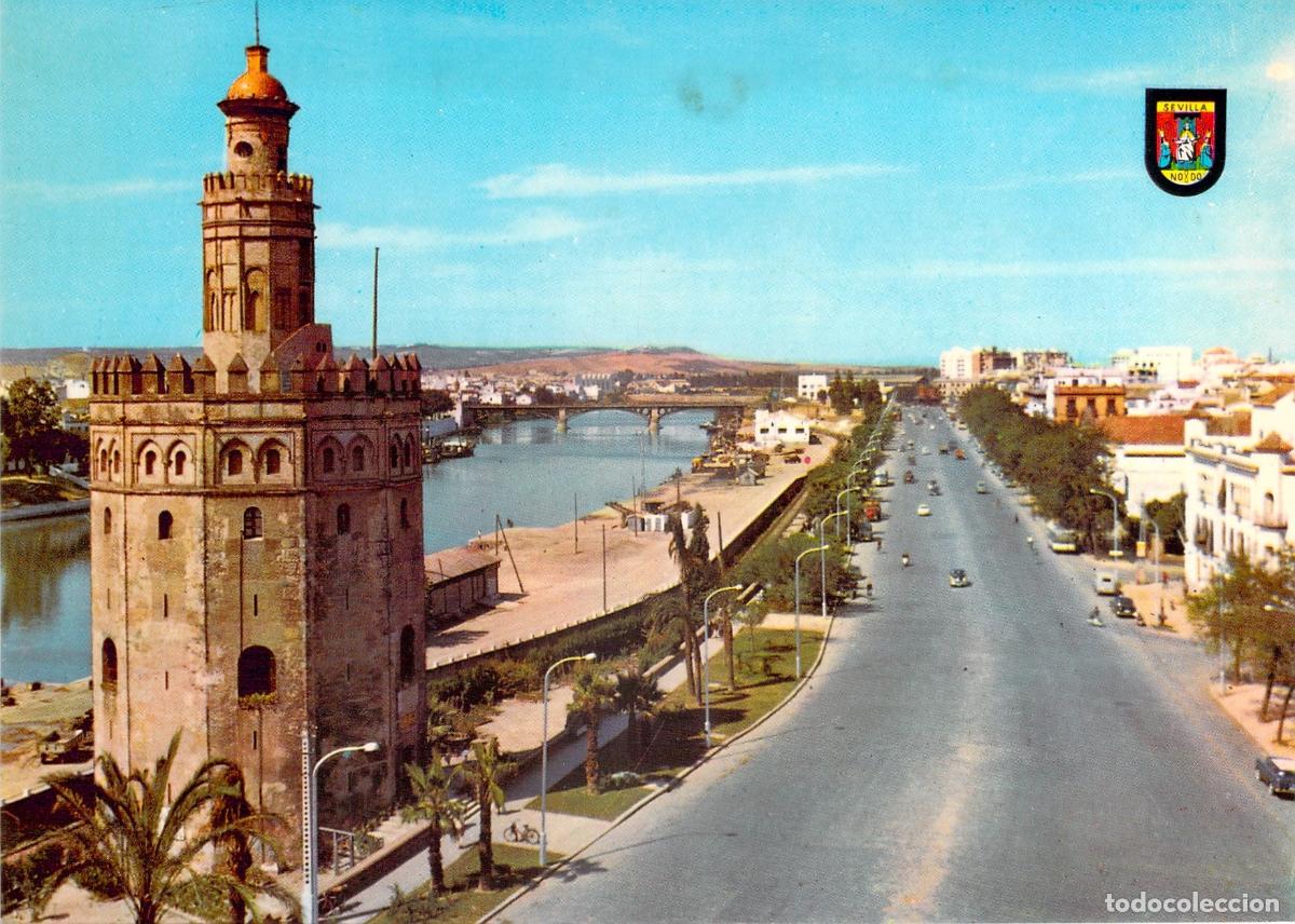 Postales: Postal de Sevilla, Torre del Oro y Paseo de Col&oacute;n - Foto 1