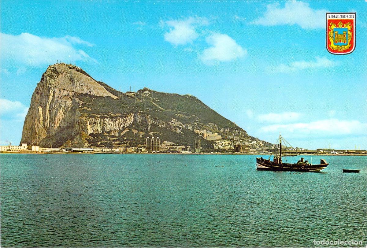 Postales: Postal El Pe&ntilde;&oacute;n de Gibraltar y Barco desde La L&iacute;nea - Foto 1