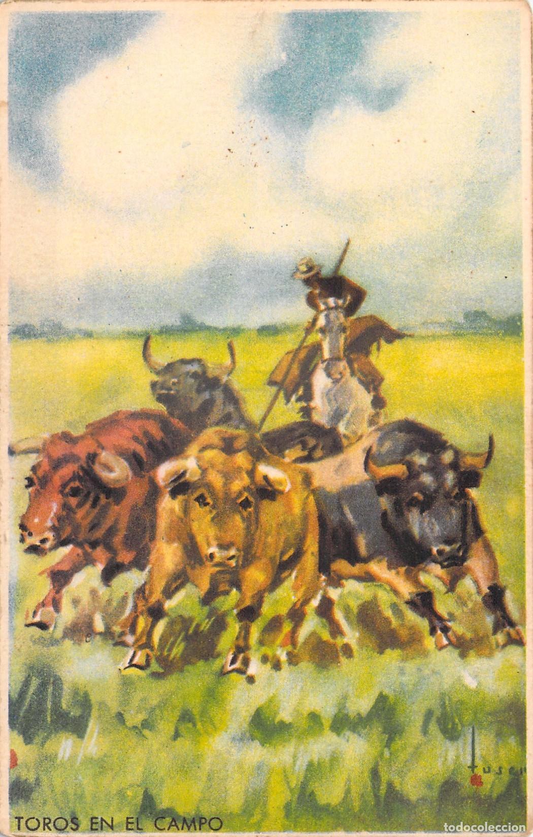 Postales: Postal Toros en el Campo Ilustraci&oacute;n de Tusell Ediciones Col&oacute;n - Foto 1
