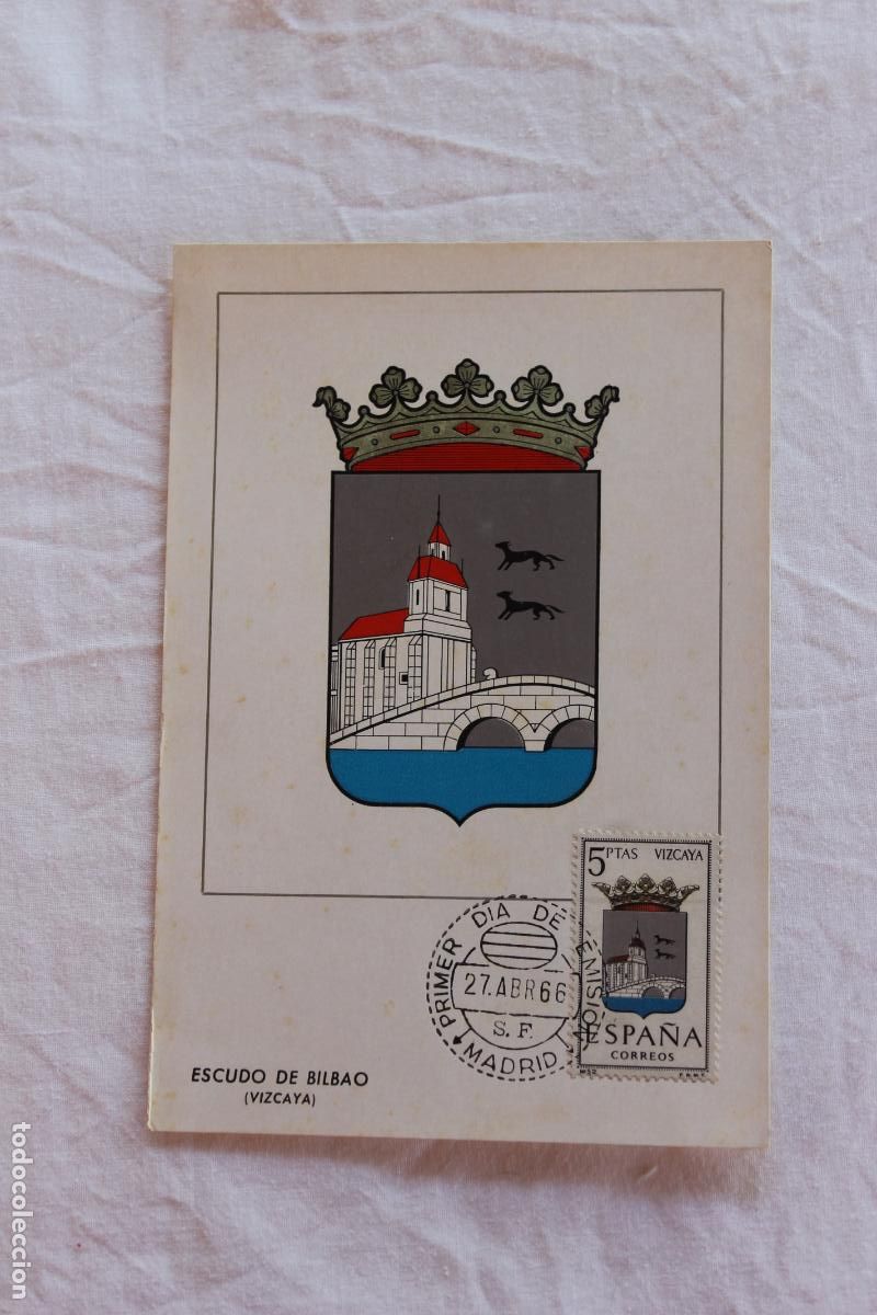 Postales: TARJETA POSTAL PRIMER DIA EMISION ESCUDO DE BILBAO VIZCAYA 1966