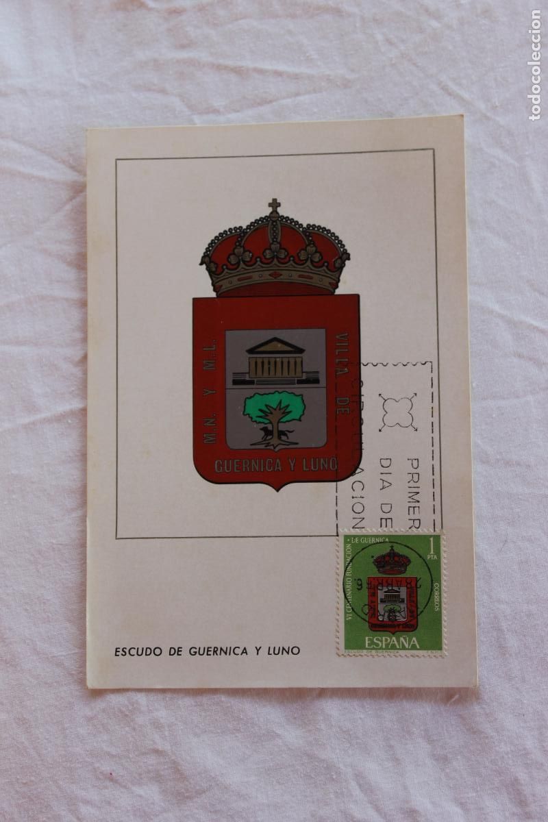 Postales: TARJETA POSTAL PRIMER DIA EMISION ESCUDO DE GUERNICA Y LUNO 1966