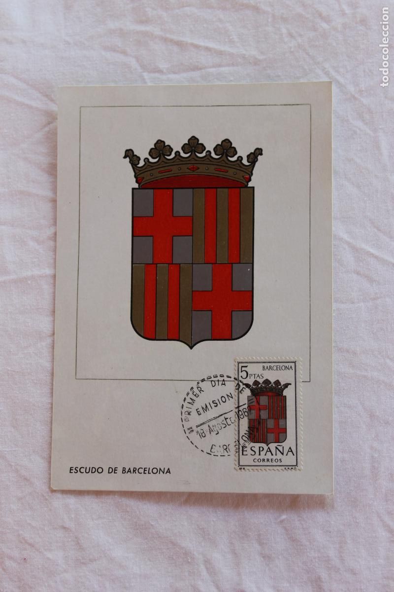 Postales: TARJETA POSTAL PRIMER DIA EMISION ESCUDO DE BARCELONA 1966