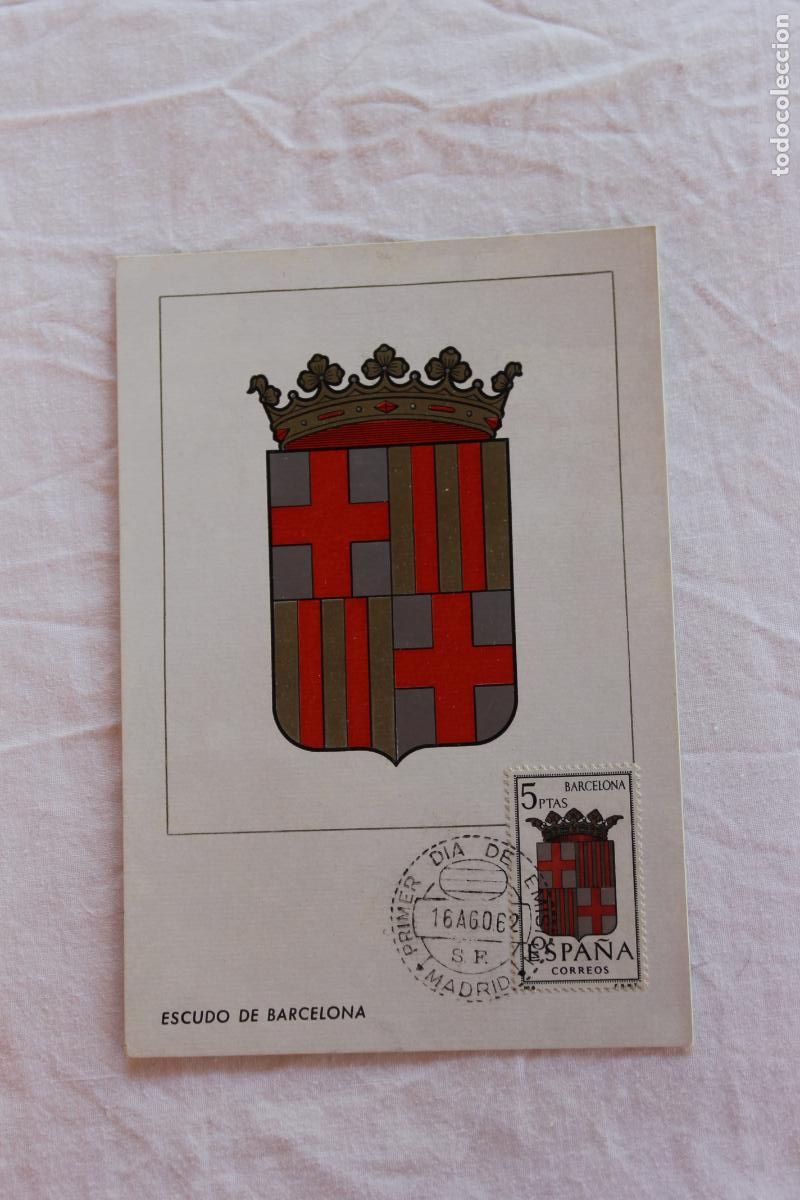 Postales: TARJETA POSTAL PRIMER DIA EMISION ESCUDO DE BARCELONA 1962