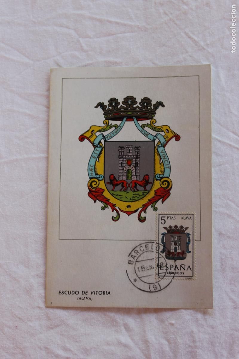 Postales: TARJETA POSTAL PRIMER DIA EMISION ESCUDO DE VITORIA ALAVA 1962