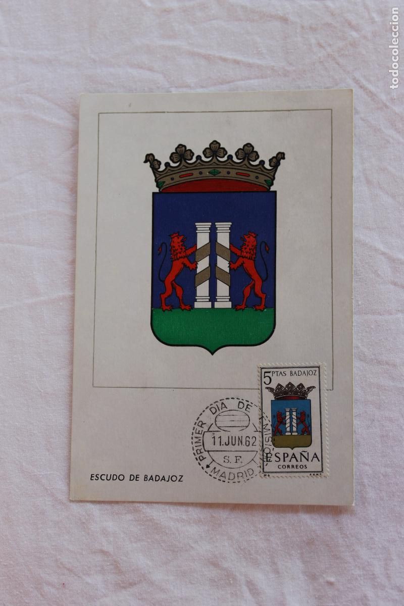 Postales: TARJETA POSTAL PRIMER DIA EMISION ESCUDO DE BADAJOZ 1962