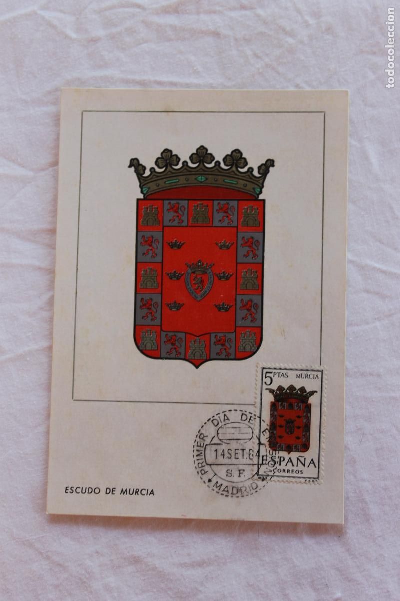 Postales: TARJETA POSTAL PRIMER DIA EMISION ESCUDO DE MURCIA 1964