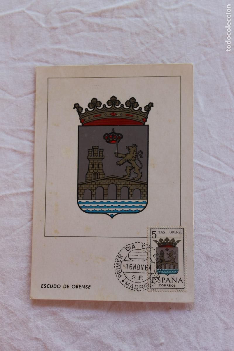 Postales: TARJETA POSTAL PRIMER DIA EMISION ESCUDO DE ORENSE 1964