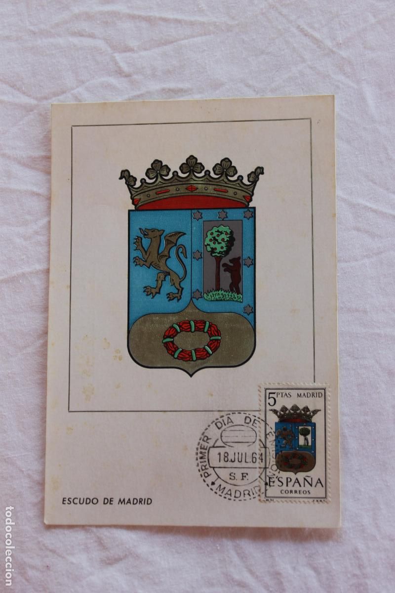 Postales: TARJETA POSTAL PRIMER DIA EMISION ESCUDO DE MADRID 1964