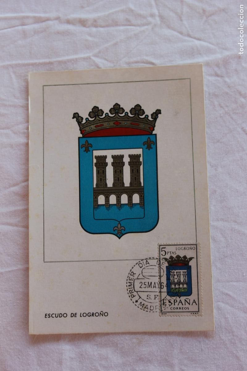 Postales: TARJETA POSTAL PRIMER DIA EMISION ESCUDO DE LOGRO&Ntilde;O 1964
