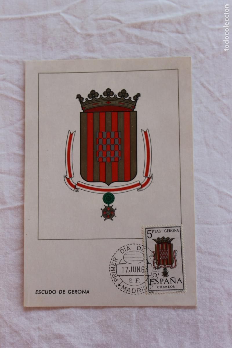 Postales: TARJETA POSTAL PRIMER DIA EMISION ESCUDO DE GERONA 1963