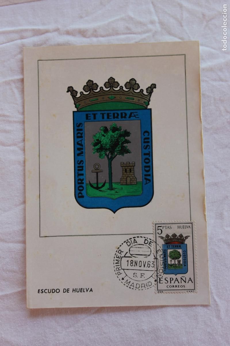 Postales: TARJETA POSTAL PRIMER DIA EMISION ESCUDO DE HUELVA 1963