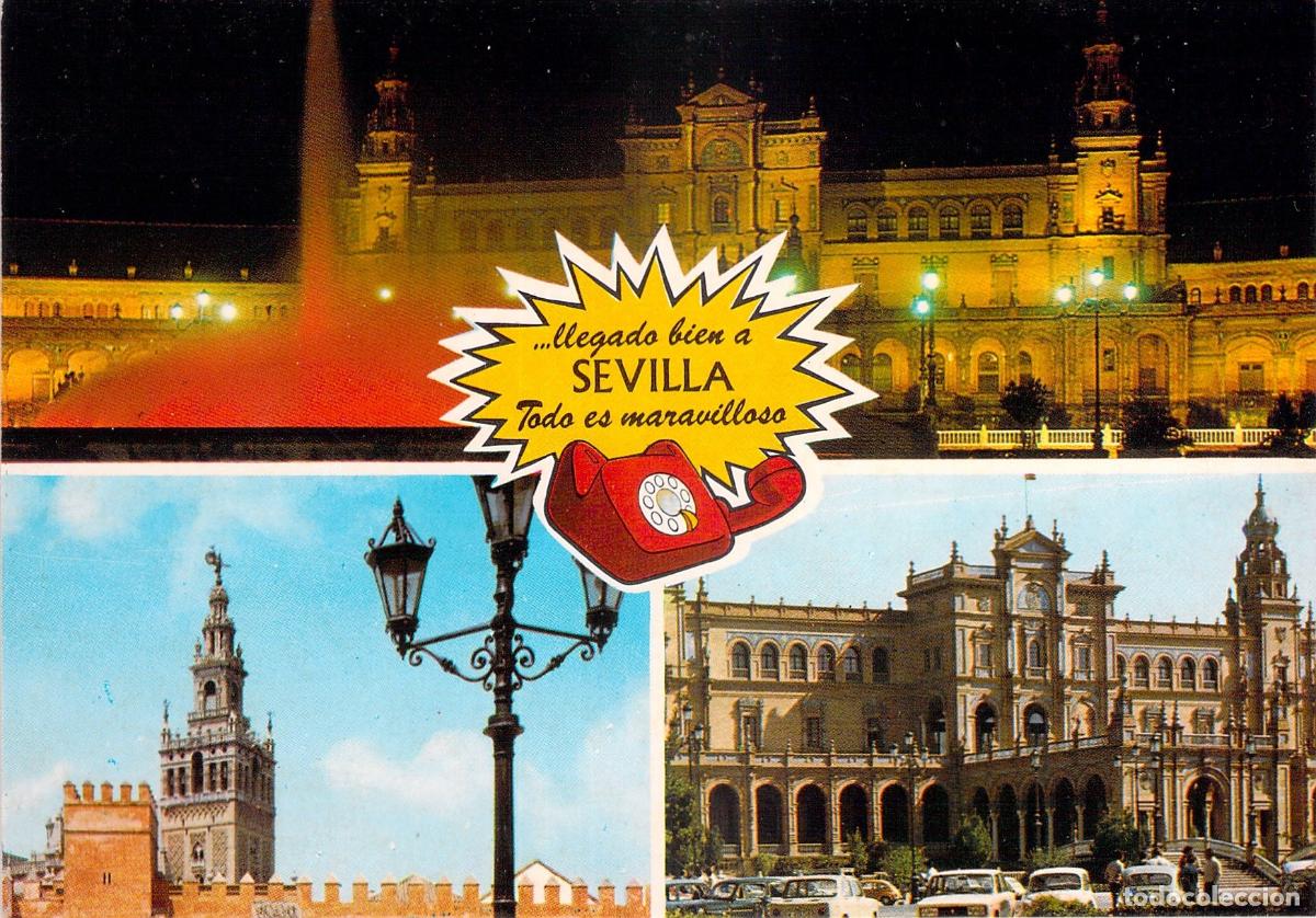 Postales: Postal de Sevilla Multivista Giralda y Plaza de Espa&ntilde;a