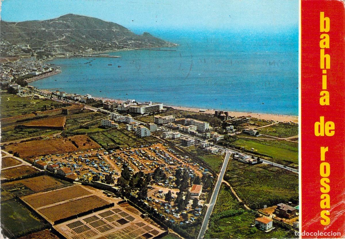 Postales: Postal de la Bah&iacute;a de Rosas y Camping, Costa Brava