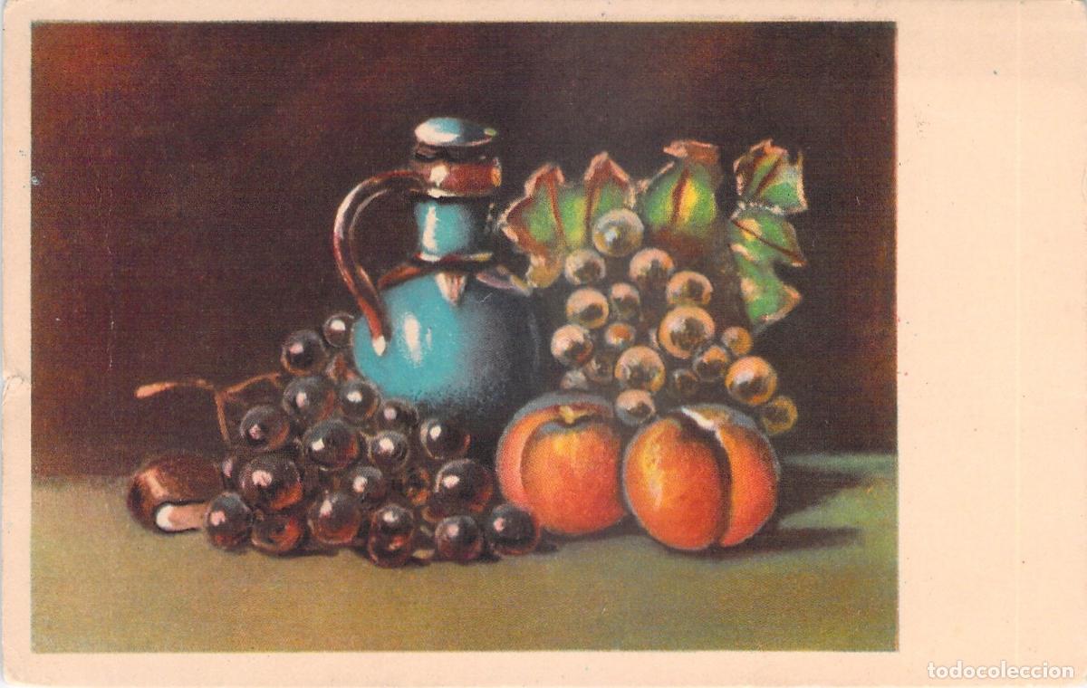 Postales: Postal de Arte Bodeg&oacute;n con Frutas y Jarra Azul