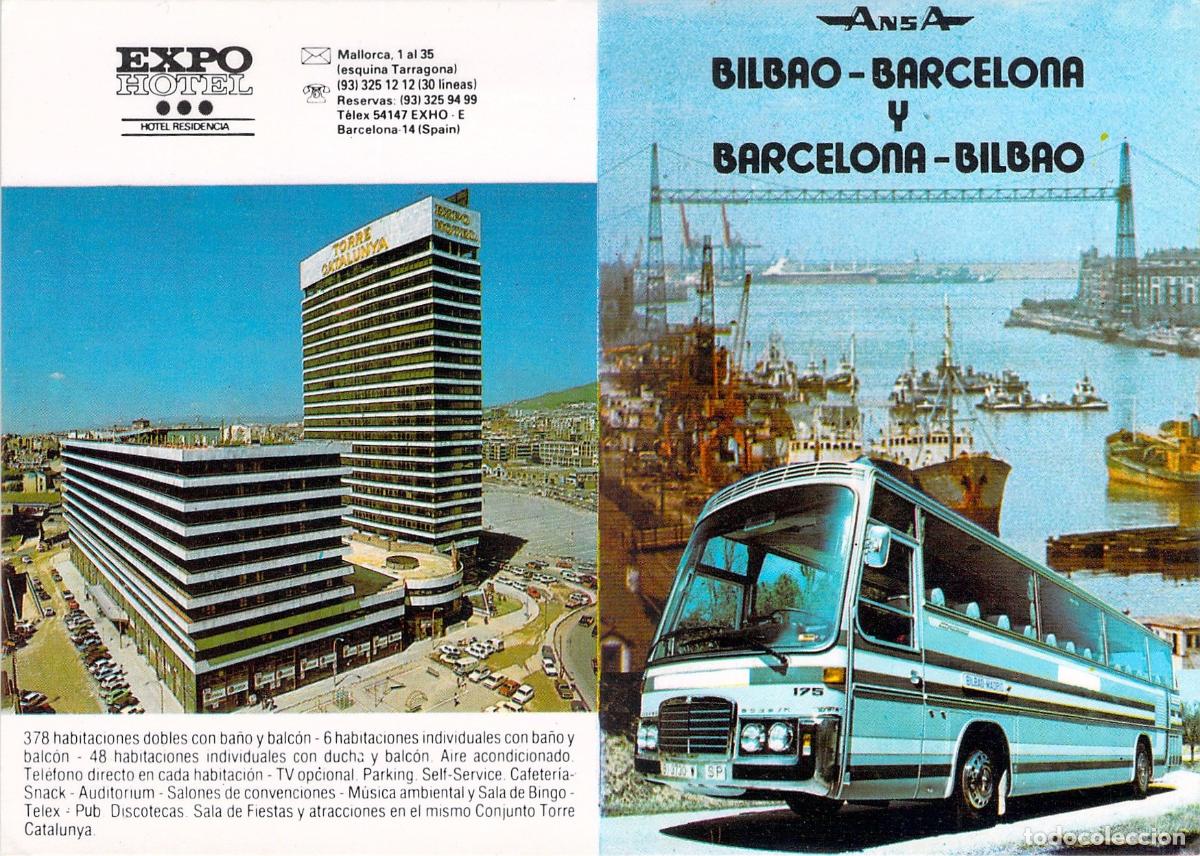 Postales: Postal Publicitaria Autob&uacute;s Ansa Trayecto Barcelona Bilbao y Expo Hotel