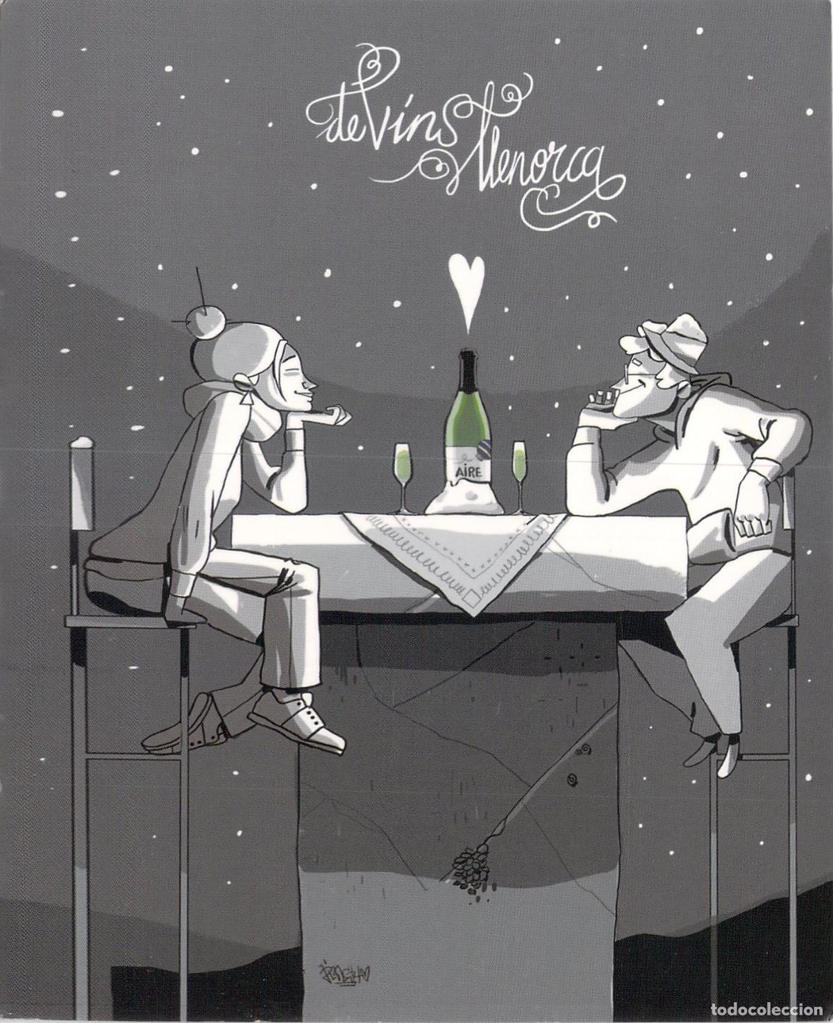Postales: Postal de De Vins Menorca con Ilustraci&oacute;n Rom&aacute;ntica y Vino Aire