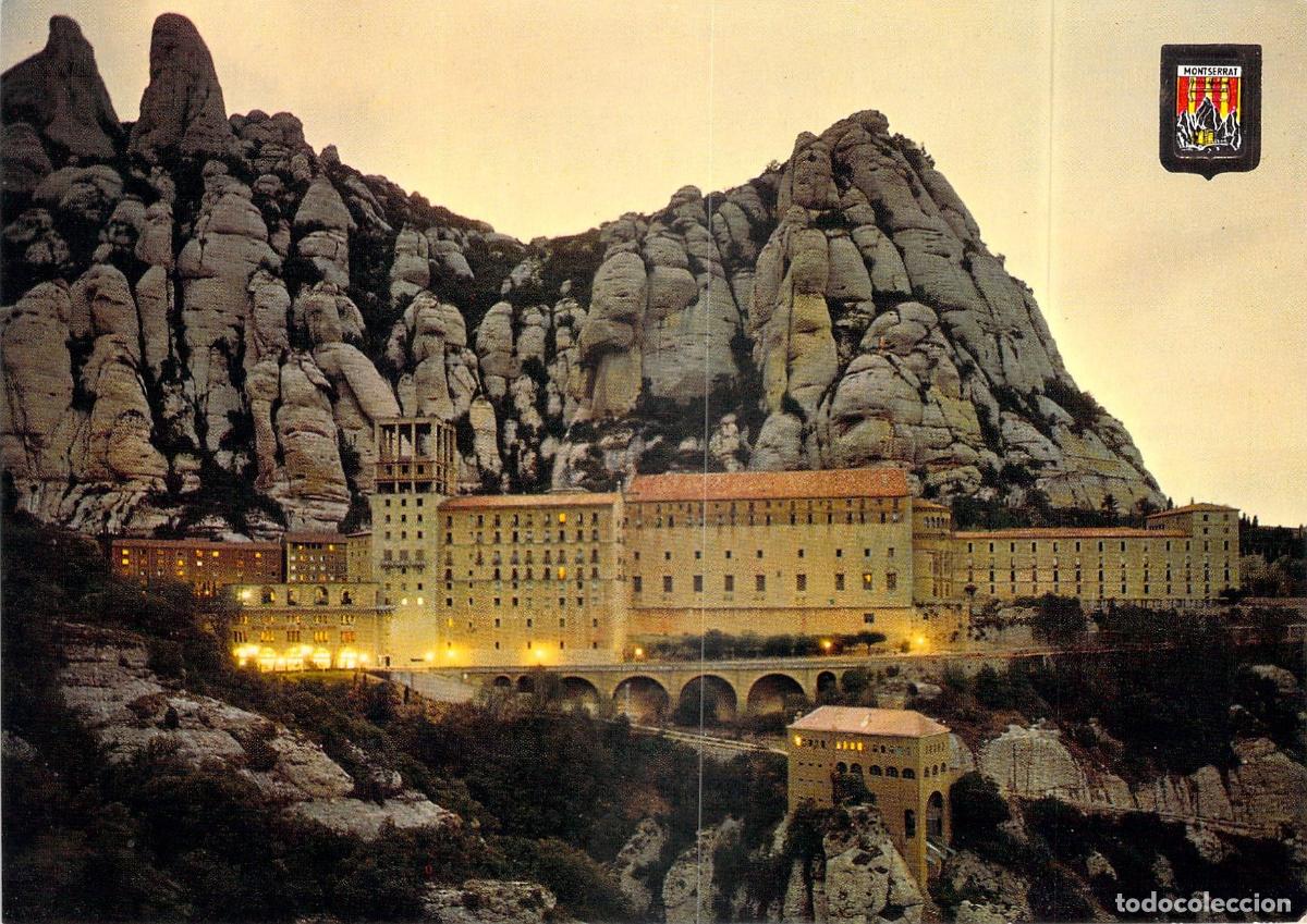 Postales: Postal Santuario de Montserrat al Atardecer Barcelona Escudo de Oro