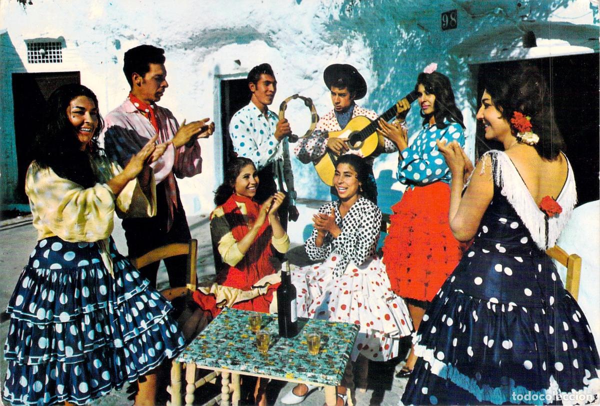 Postales: Postal de Espa&ntilde;a T&iacute;pica: Grupo de Flamenco y Baile en Andaluc&iacute;a