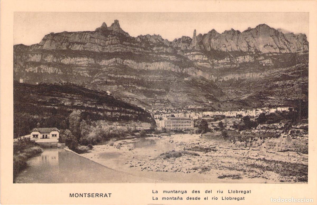 Postales: Postal de la Monta&ntilde;a de Montserrat desde el R&iacute;o Llobregat