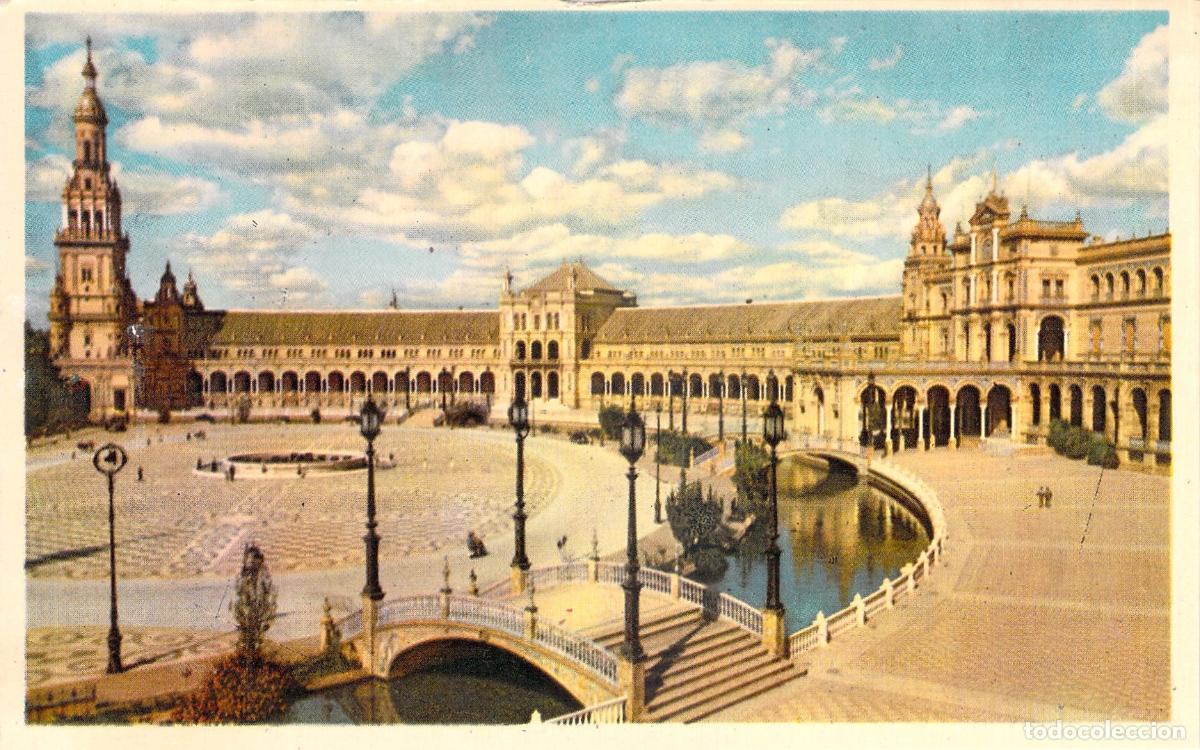 Postales: Postal de Sevilla: Vista General de la Plaza de Espa&ntilde;a