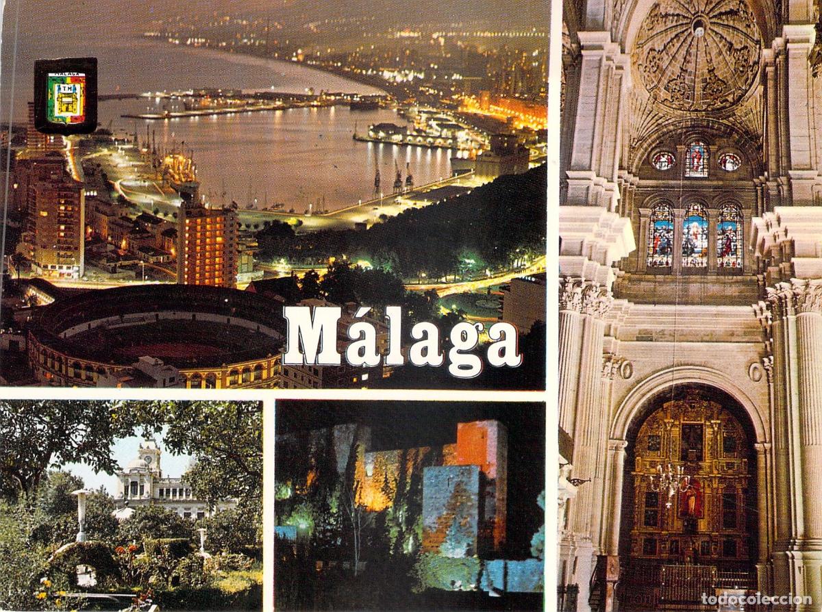 Postales: Postal Multi-Vista de M&aacute;laga: Alcazaba, Catedral y Plaza de Toros