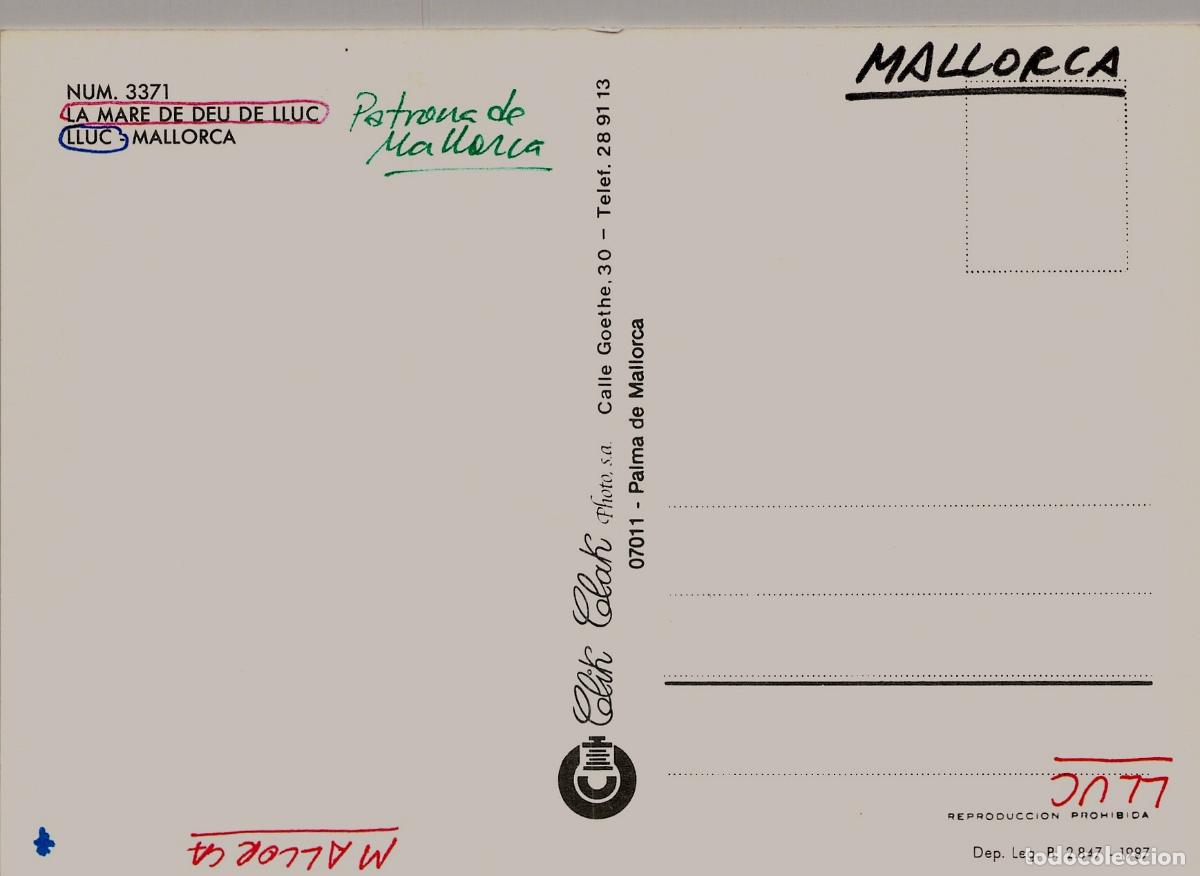 Postales: Postal Mare de D&eacute;u de Lluc, Patrona de Mallorca - Foto 2