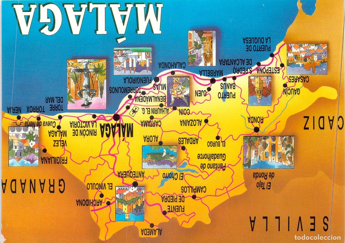 Postales: Postal Mapa de M&aacute;laga Costa del Sol Andaluc&iacute;a - Foto 1
