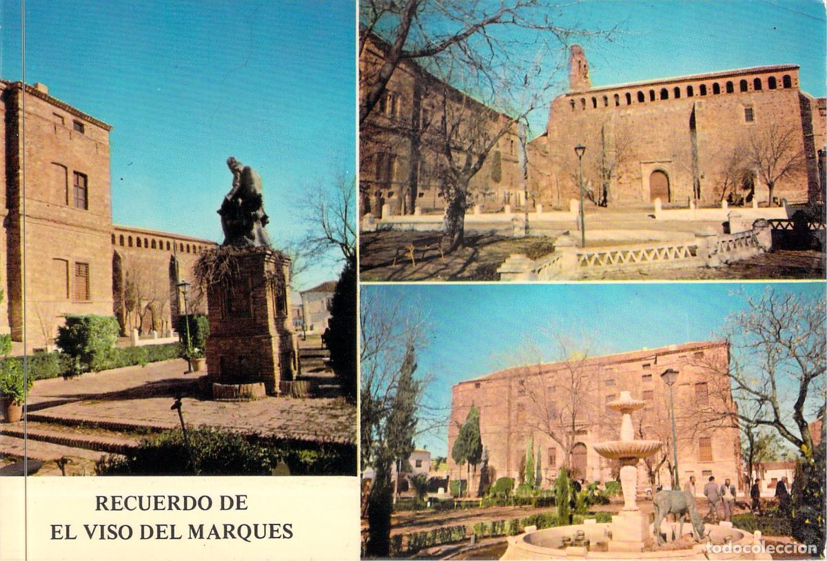 Postales: Postal de El Viso del Marqu&eacute;s: Estatua de &Aacute;lvaro de Baz&aacute;n y Plaza