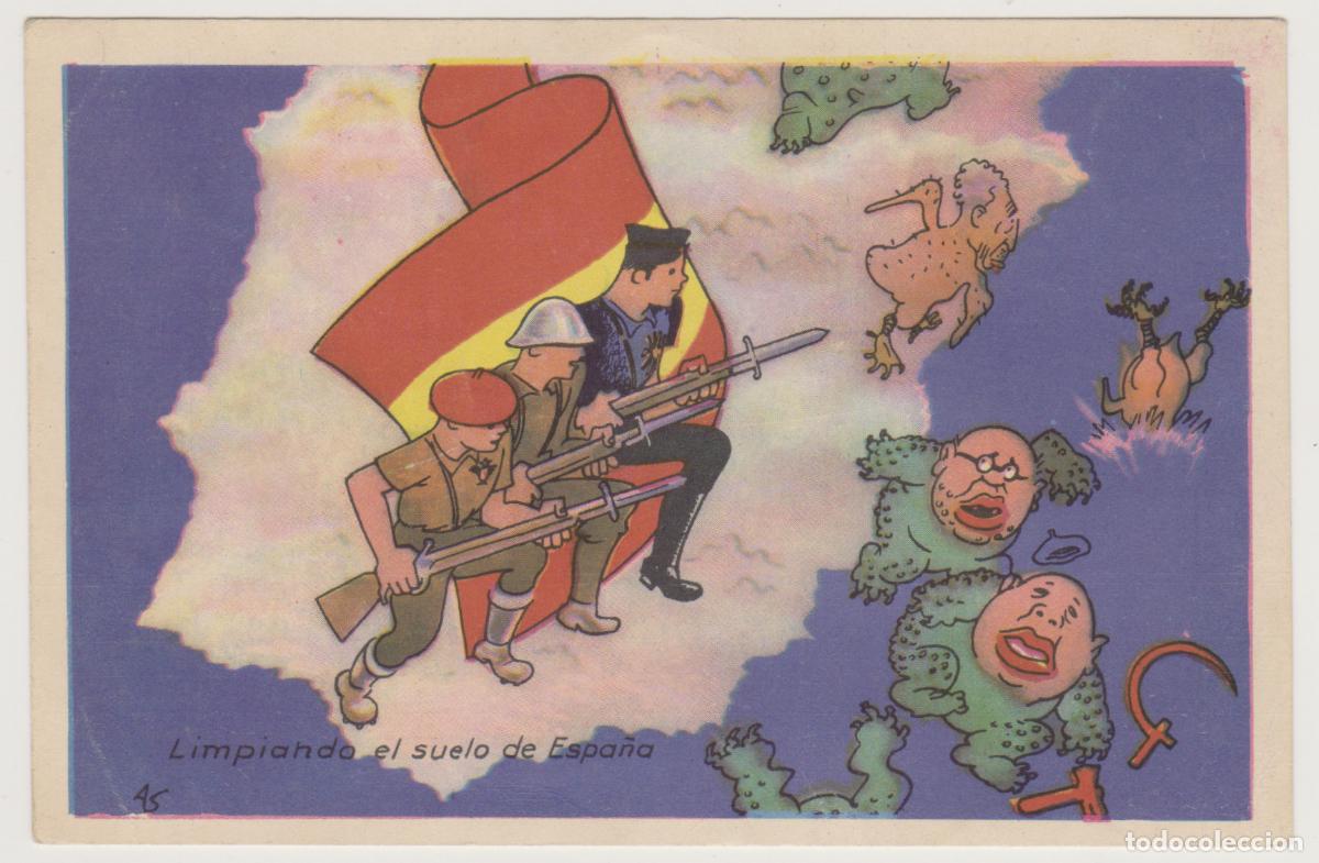 Postales: TARJETA POSTAL - LIMPIANDO EL SUELO DE ESPA&Ntilde;A - SATIRAS ANTIMARXISTAS - 1&ordf; SERIE N&ordm; 3