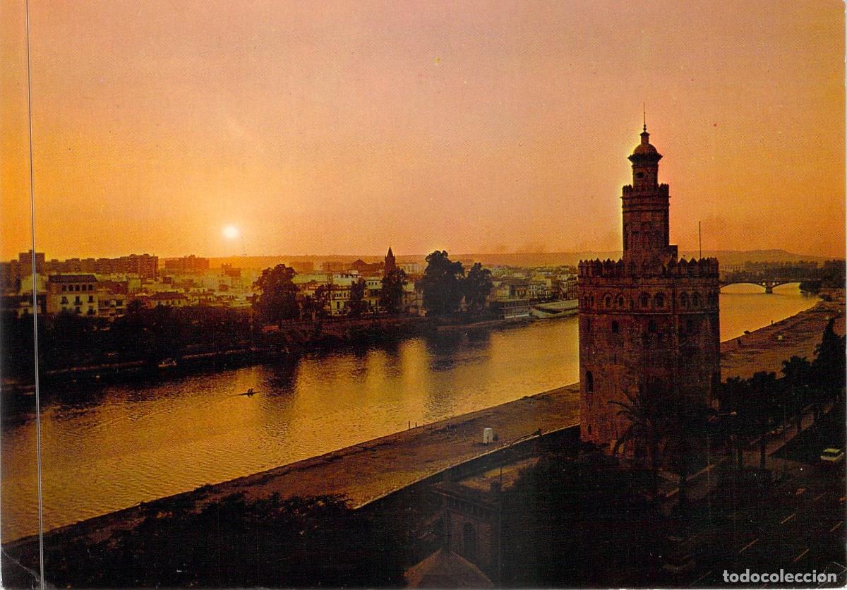 Postales: Postal de Sevilla: Torre del Oro y R&iacute;o Guadalquivir al Atardecer