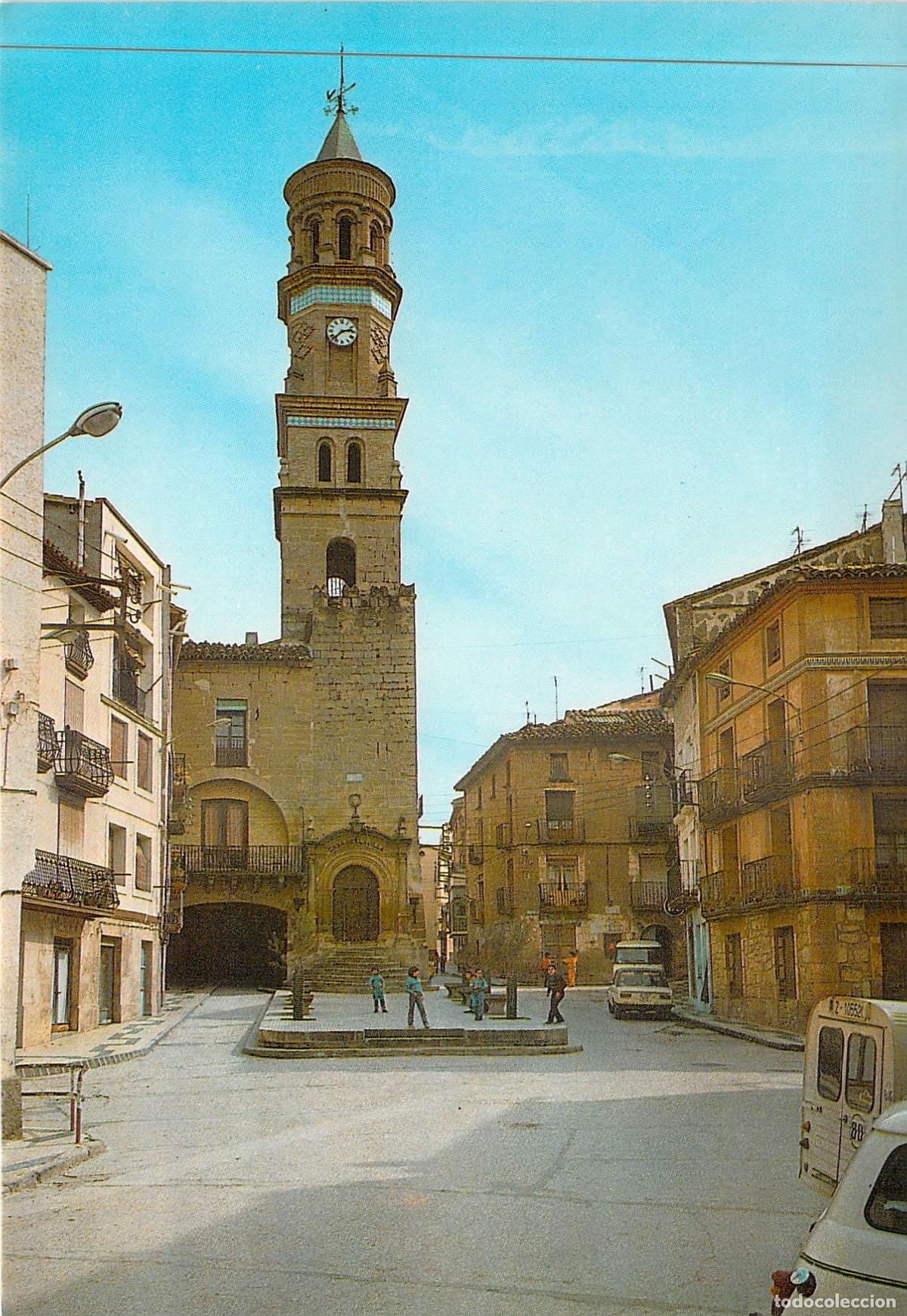Postales: Postal de Maella, Zaragoza: Plaza de Espa&ntilde;a y Torre del Reloj