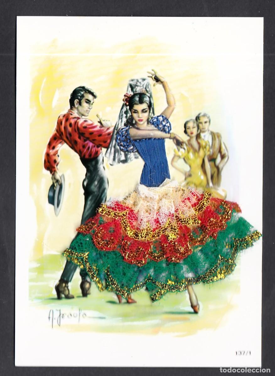 Postales: Antigua postal bordada pareja bailando