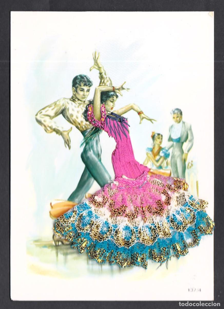 Postales: Antigua postal bordada pareja bailando
