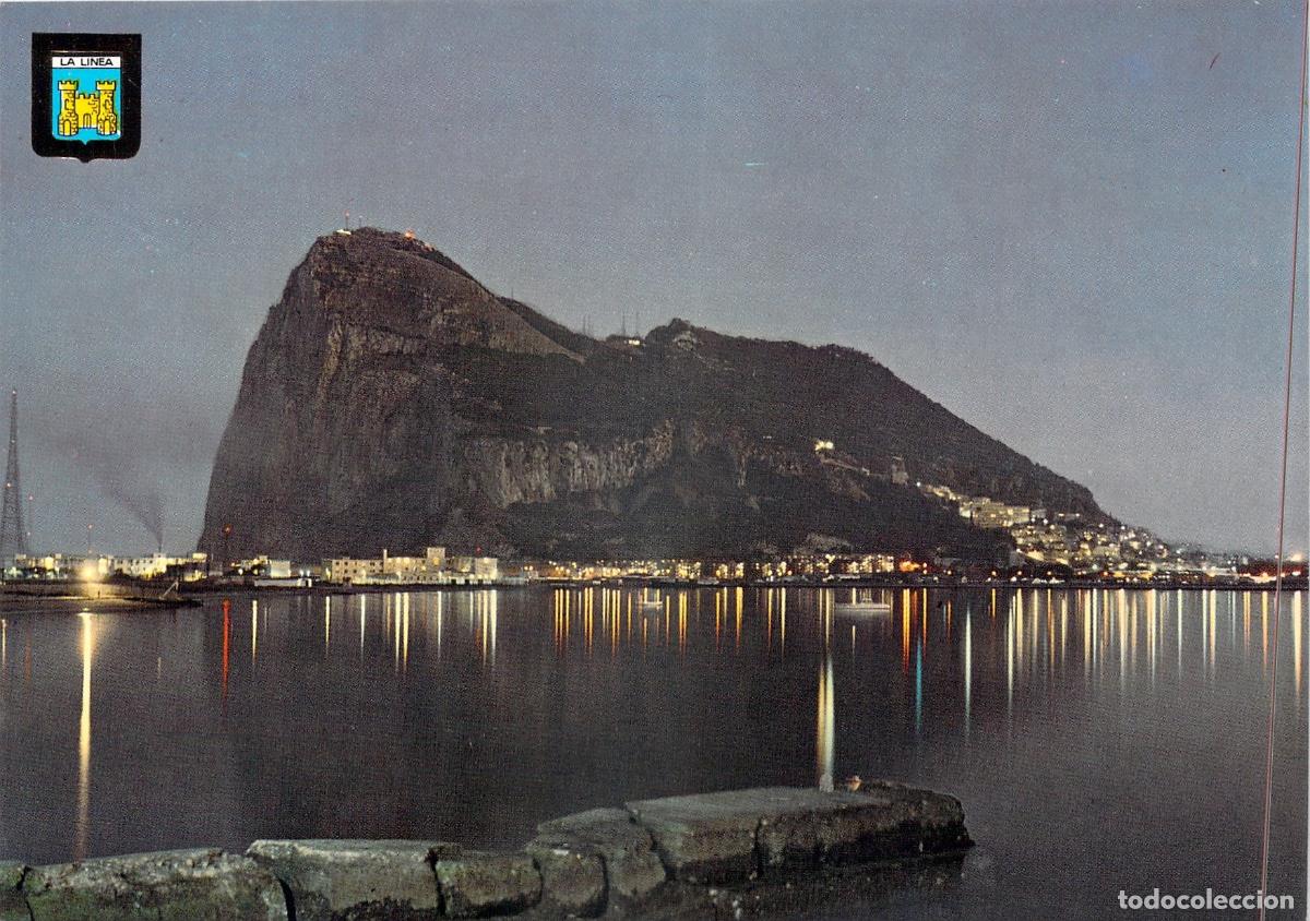 Postales: Postal de La L&iacute;nea de la Concepci&oacute;n: Vista Nocturna del Pe&ntilde;&oacute;n de Gibraltar