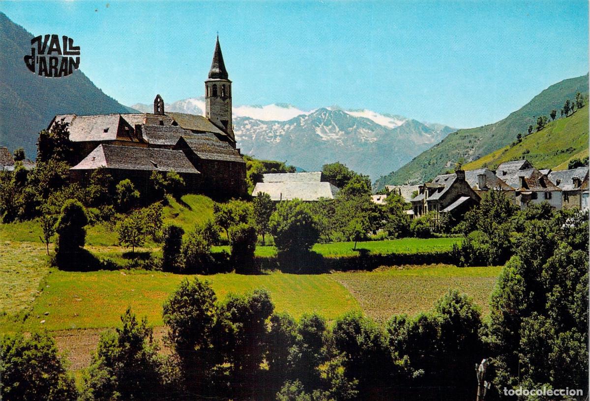 Postales: Postal de Unha, Vall d'Aran, Vista Parcial con Iglesia y Pirineos