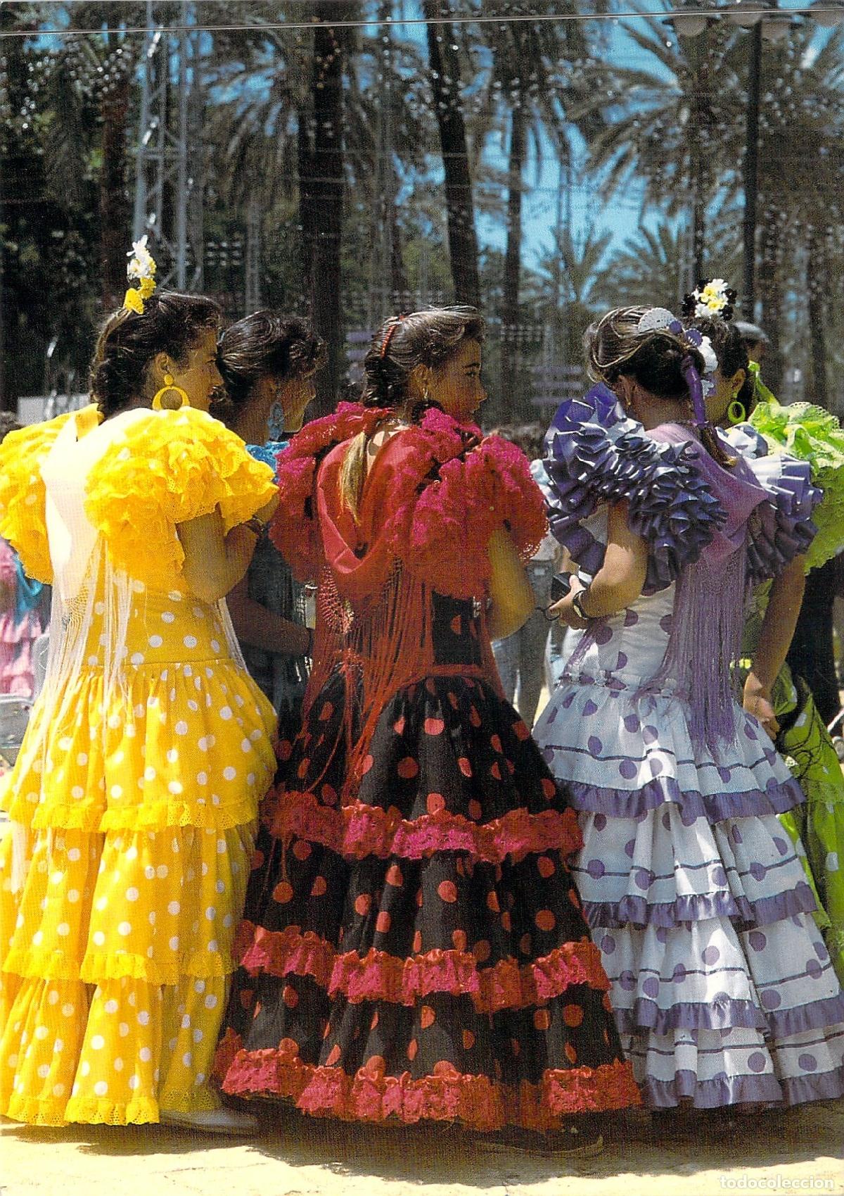 Postales: Postal de Mujeres con Trajes de Flamenca en la Feria de Andaluc&iacute;a