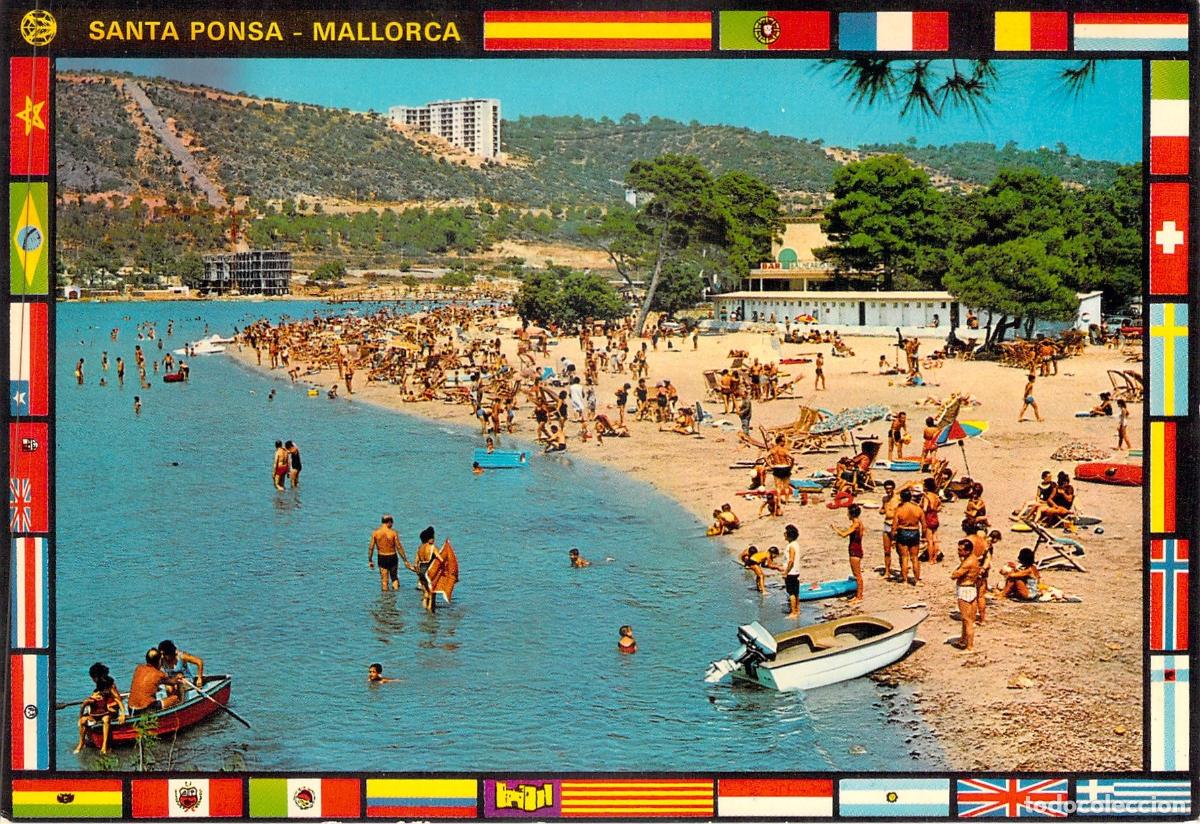 Postales: Postal de Santa Ponsa Mallorca Playa con Banderas Internacionales